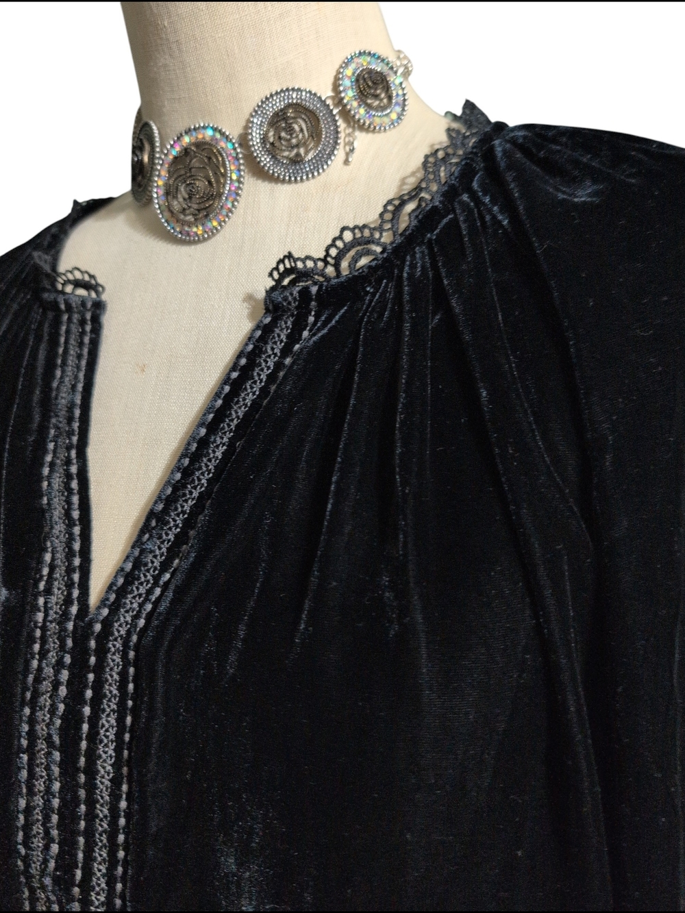 Nwt Democracy Black Velvet Tunic Top Lace Soft Casual Career Black Dress 1X - Picture 4 of 9